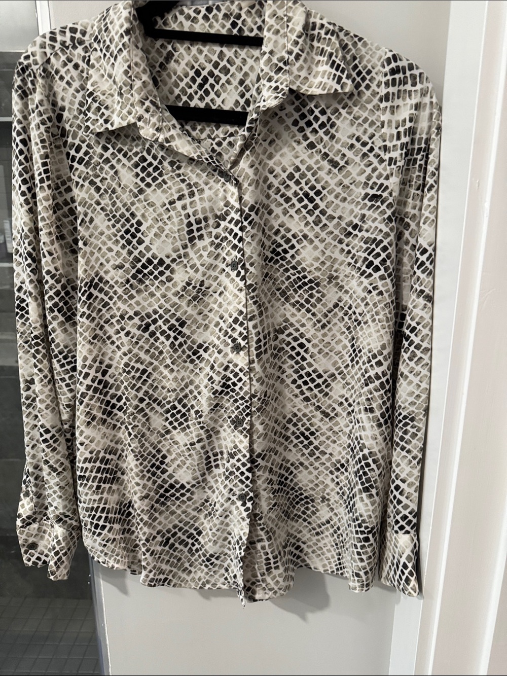 Tahari Neutral Snake-Print Button-Up Blouse